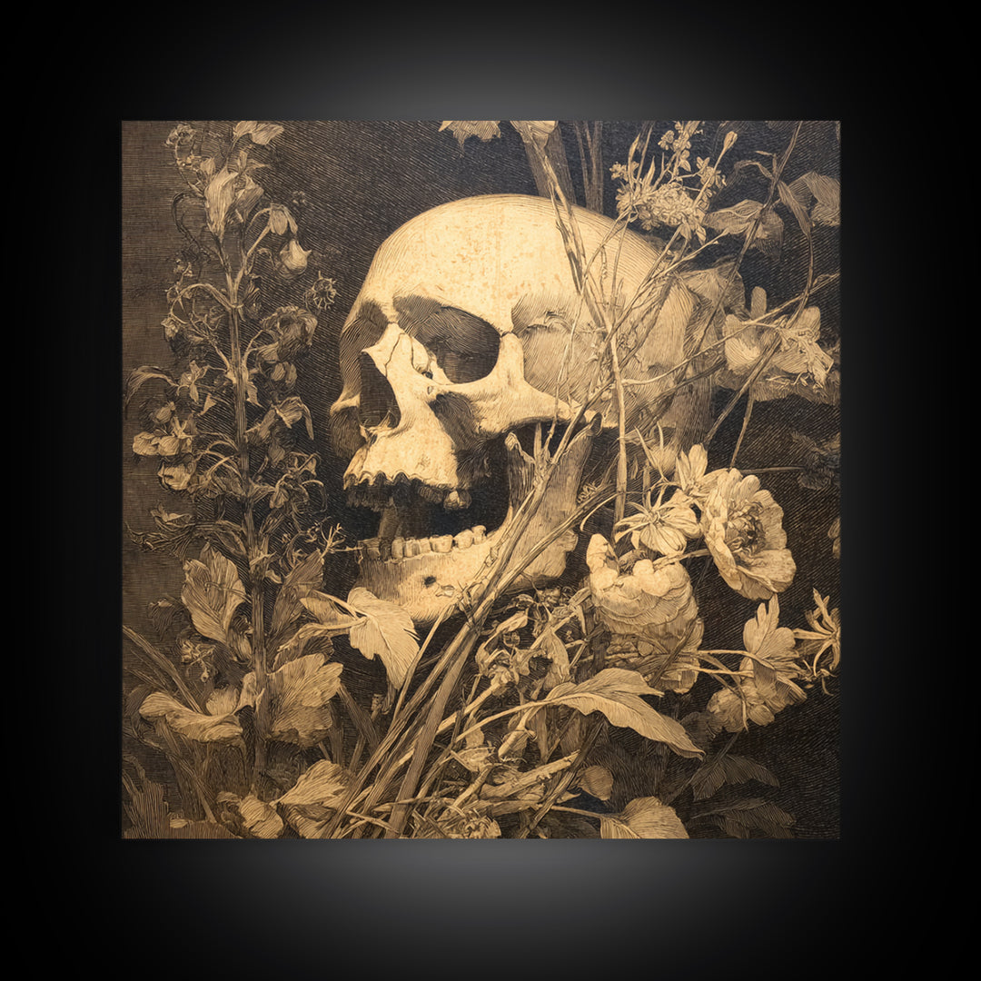 Skeletal Botanicals, Symbolist Dream Art, Square Wall Art, Macabre Wall Art, Framed Canvas Print, Halloween Wall Art, Halloween Decor