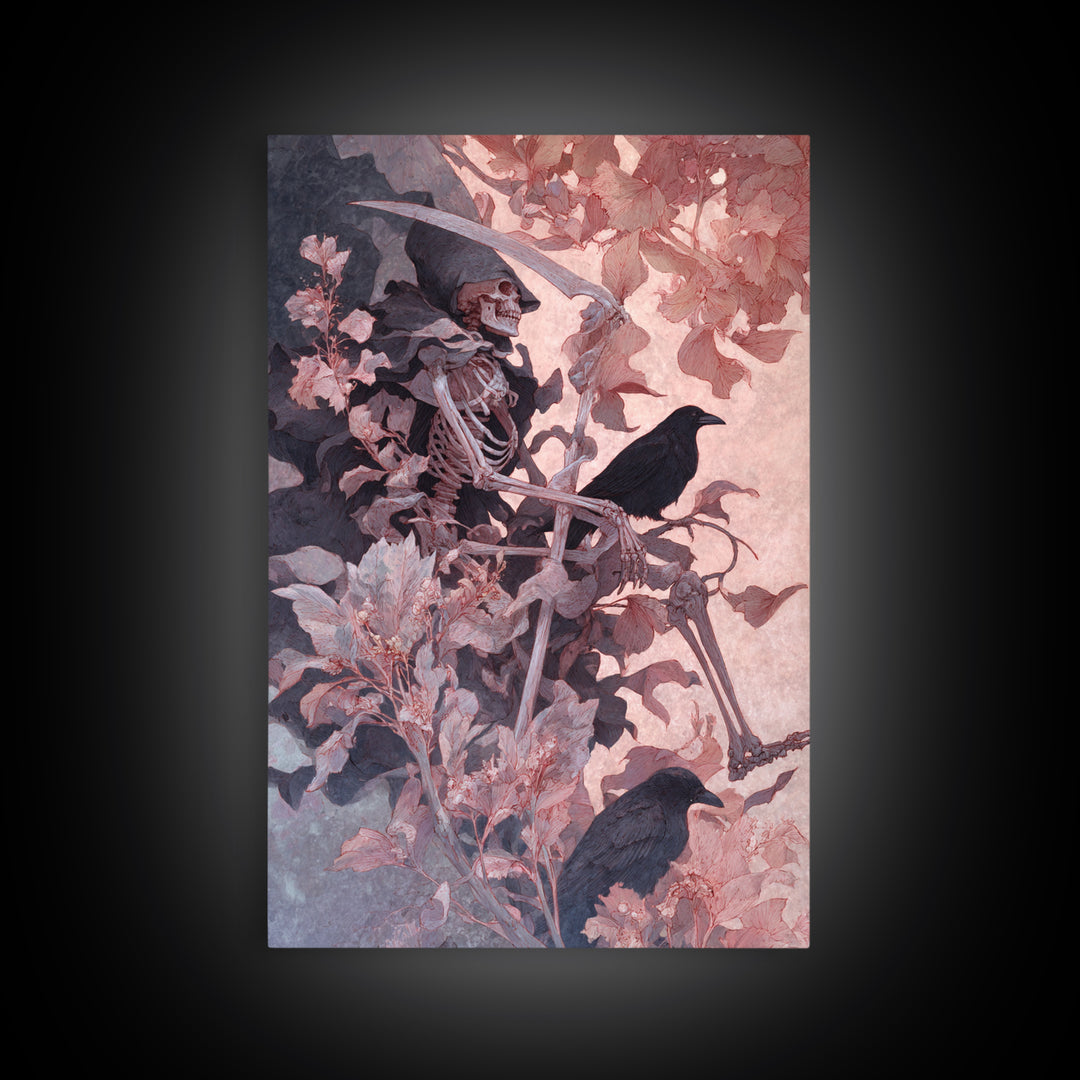 Skeletal Botanicals, Decadent Gothic Art, Vertical Wall Art, Macabre Wall Art, Framed Canvas Print, Halloween Wall Art