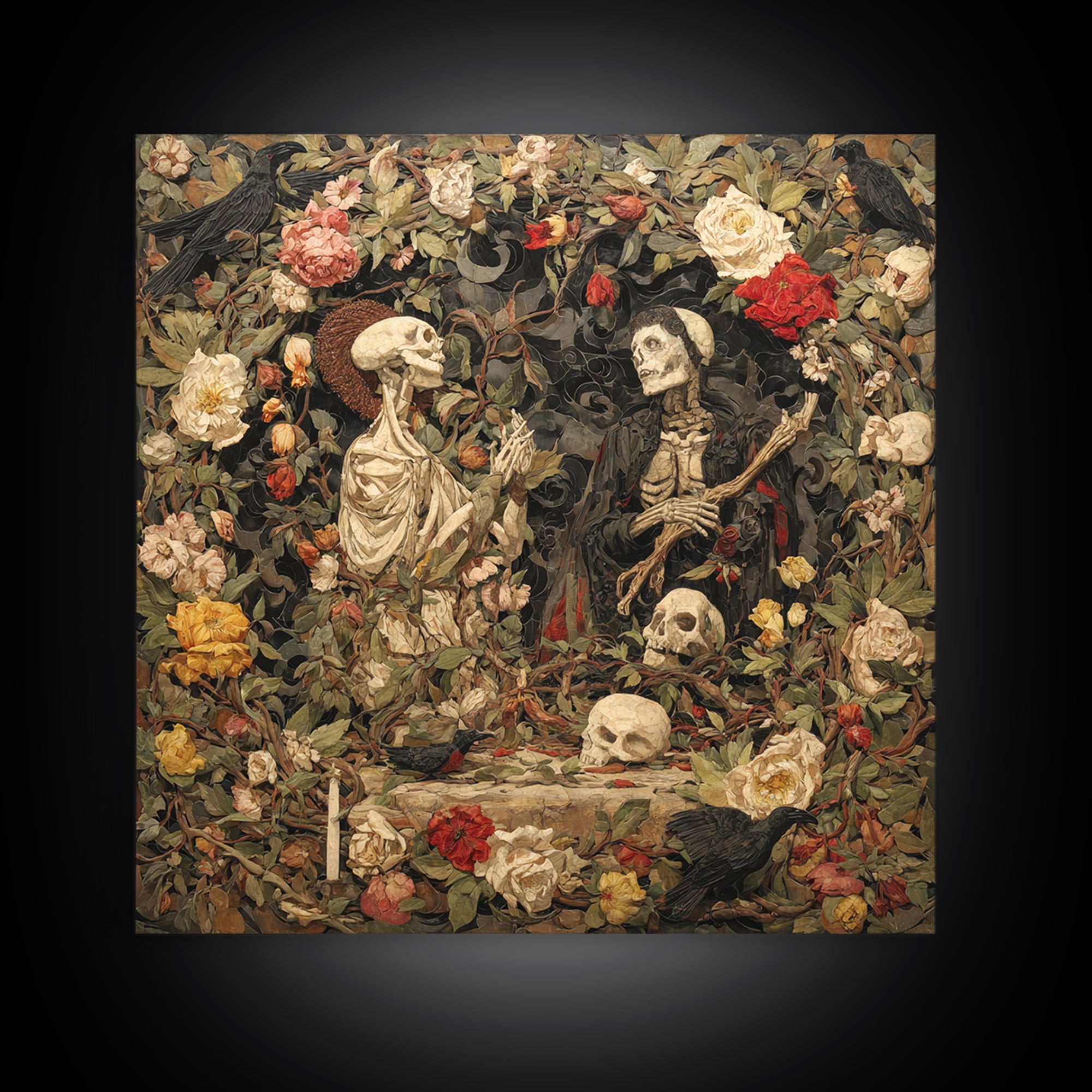 Skeletal Botanicals, Dark Symbolist Art, Square Wall Art, Macabre Wall Art, Canvas Print, Halloween Wall Art, Statement Wall Art
