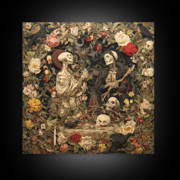 Skeletal Botanicals, Dark Symbolist Art, Square Wall Art, Macabre Wall Art, Canvas Print, Halloween Wall Art, Statement Wall Art