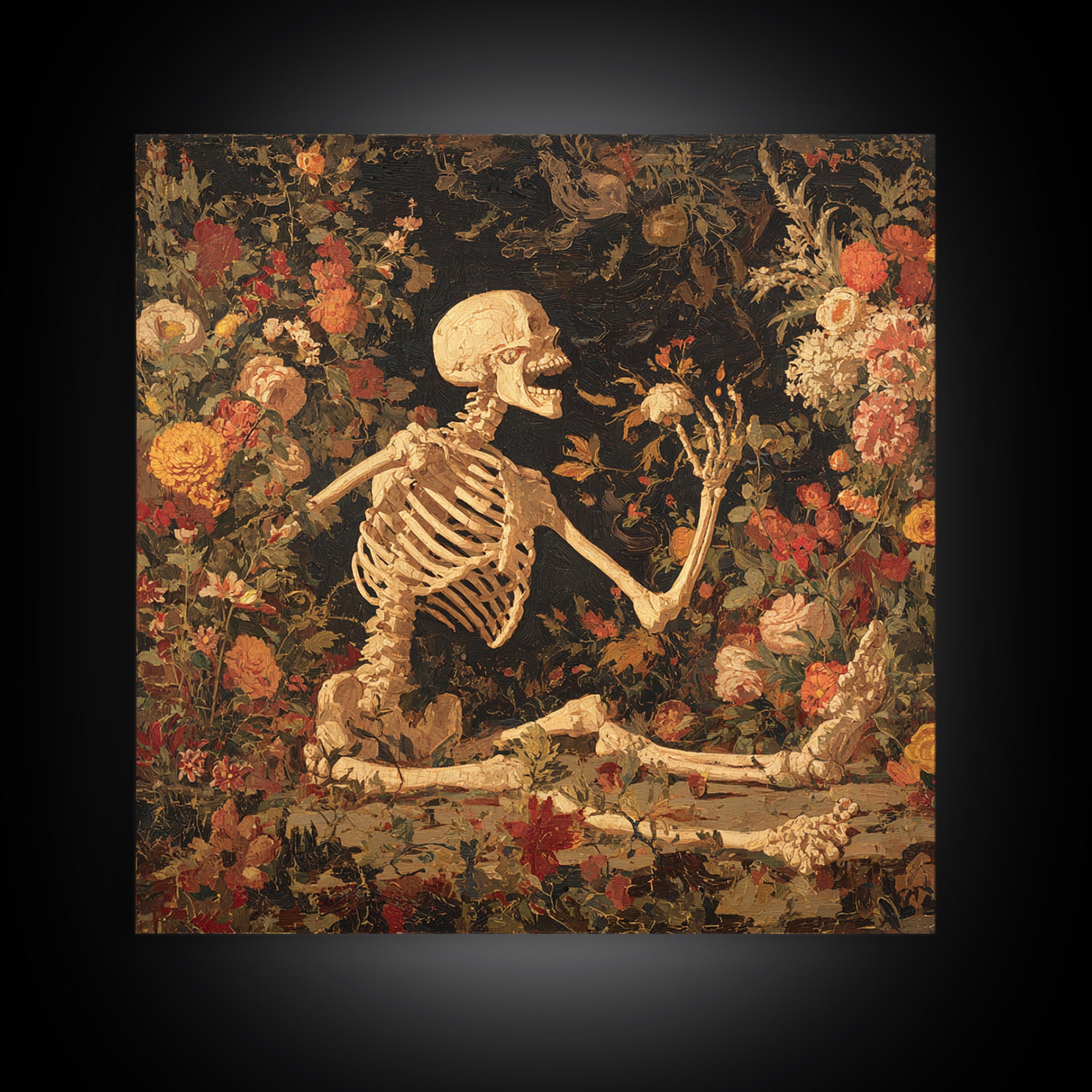 Skeletal Botanicals, Grotesque Carnival Art, Square Wall Art, Gothic Horror Wall Art, Framed Canvas Print, Halloween Wall Art