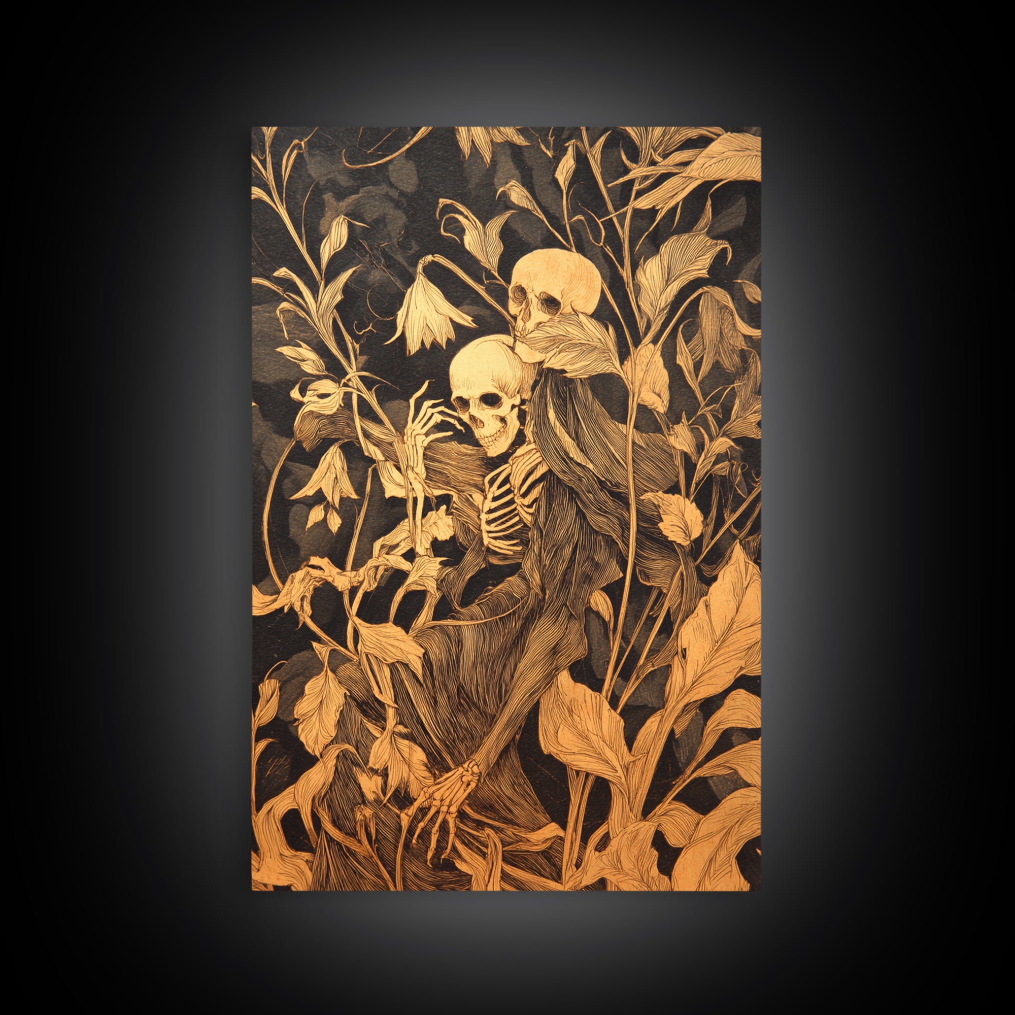 Skeletal Botanicals, Expressionist Gothic Art, Vertical Wall Art, Gothic Horror Wall Art, Canvas Print, Halloween Wall Art