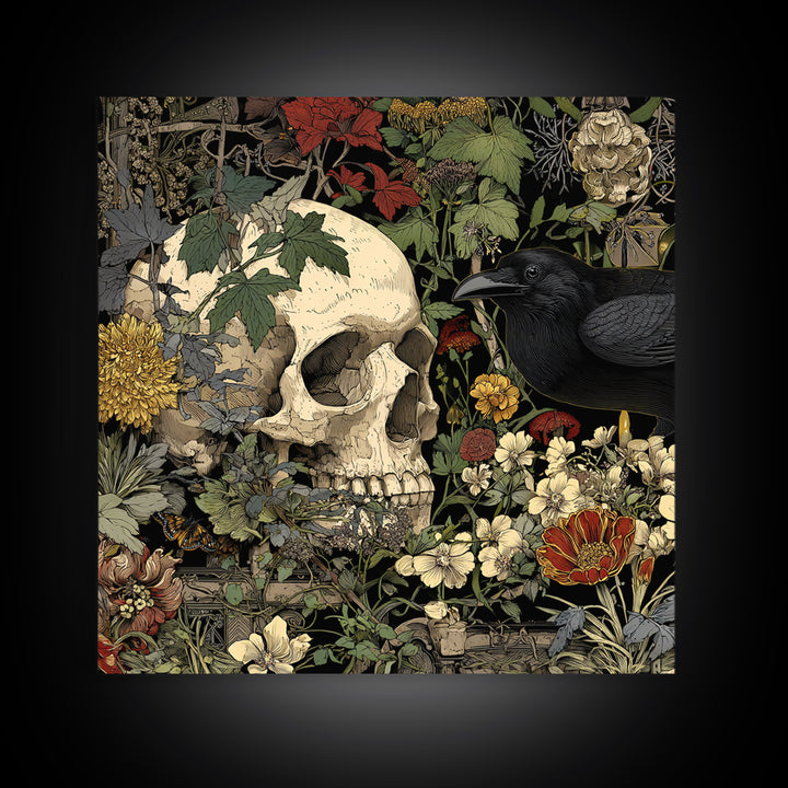 Skeletal Botanicals, Stained Glass Gothic Art, Square Wall Art, Gothic Horror Wall Art, Framed Canvas Print, Halloween Wall Art