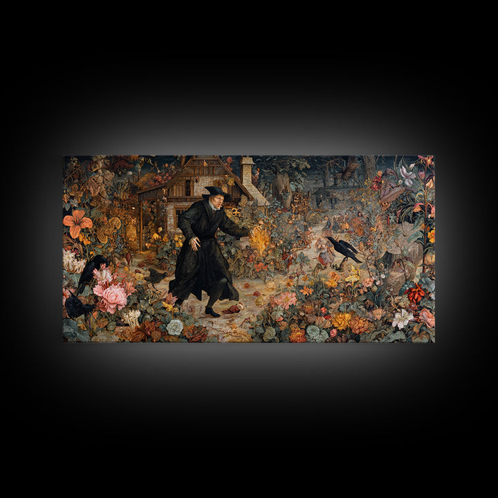 The Poison Garden, Northern Renaissance Horror, Wide Panoramic Art, Dark Fantasy Wall Art, Canvas Print, Halloween Wall Art