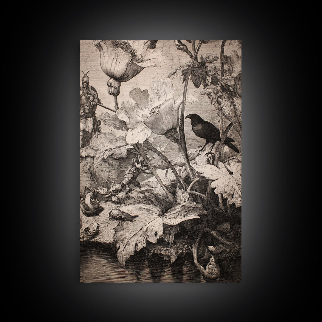 The Poison Garden, Renaissance Engraving Art, Vertical Wall Art, Dark Fantasy Wall Art, Canvas Print, Halloween Wall Art