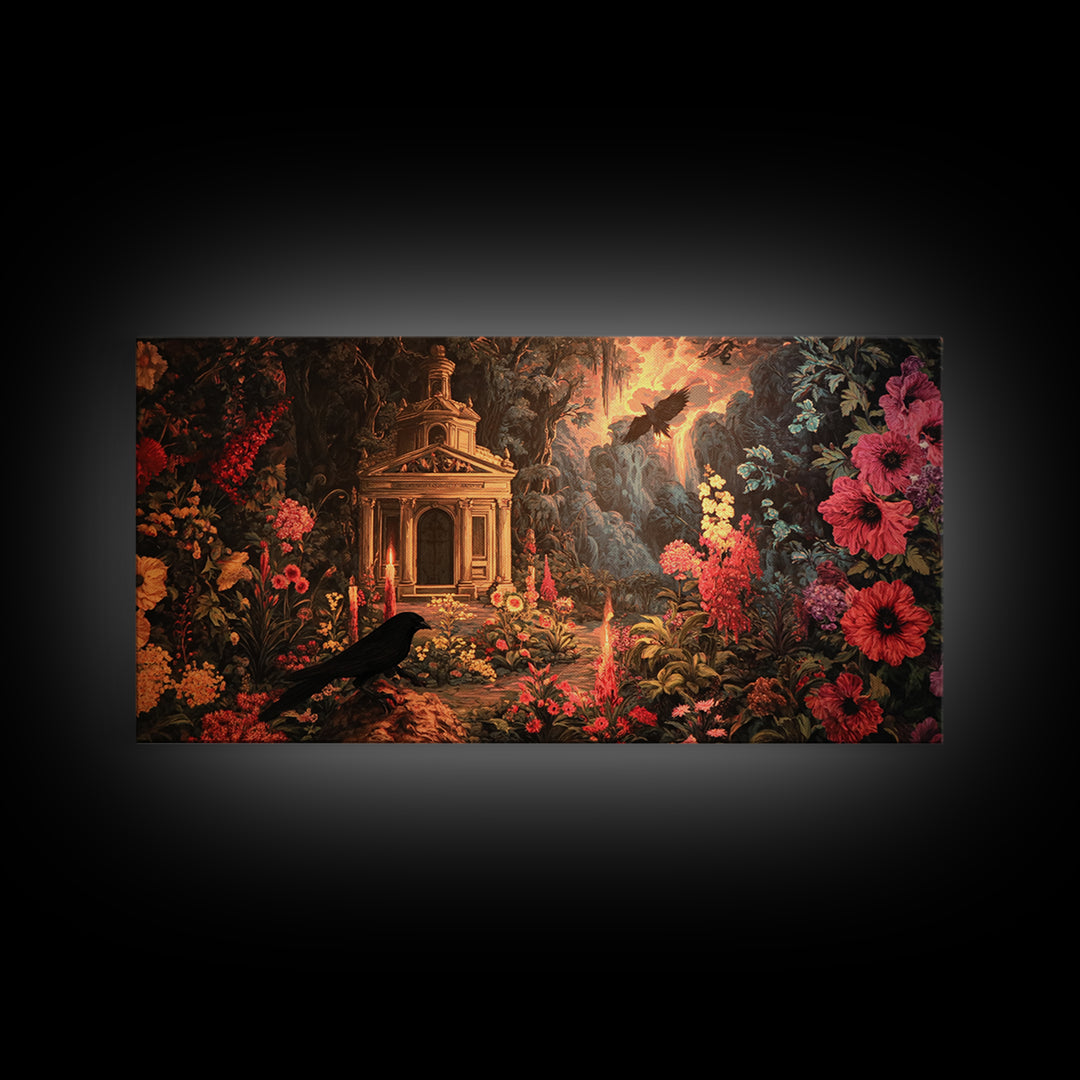 The Poison Garden, Apocalyptic Romantic Art, Wide Panoramic Art, Macabre Wall Art, Canvas Print, Halloween Wall Art, Halloween Decor