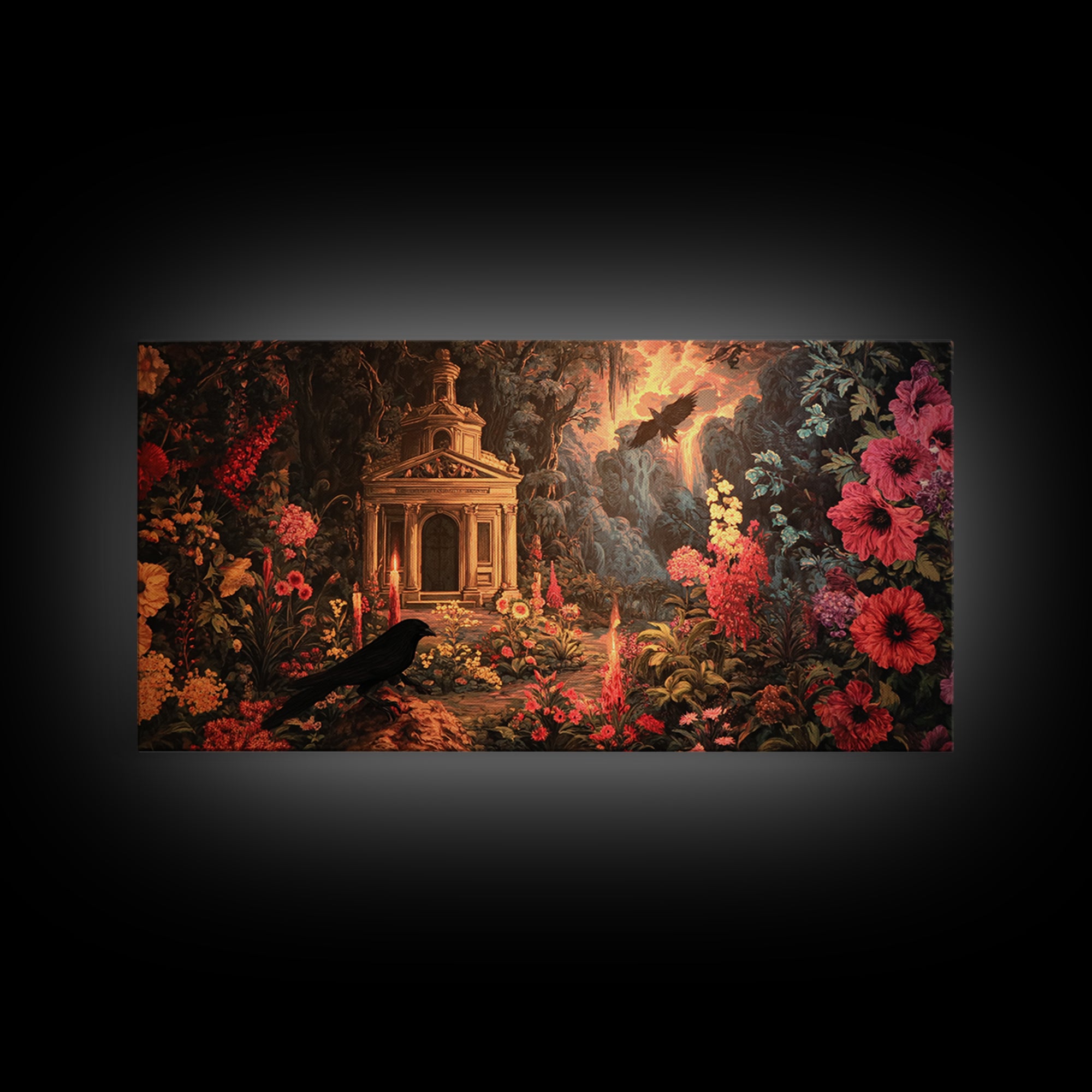 The Poison Garden, Apocalyptic Romantic Art, Wide Panoramic Art, Macabre Wall Art, Canvas Print, Halloween Wall Art, Halloween Decor