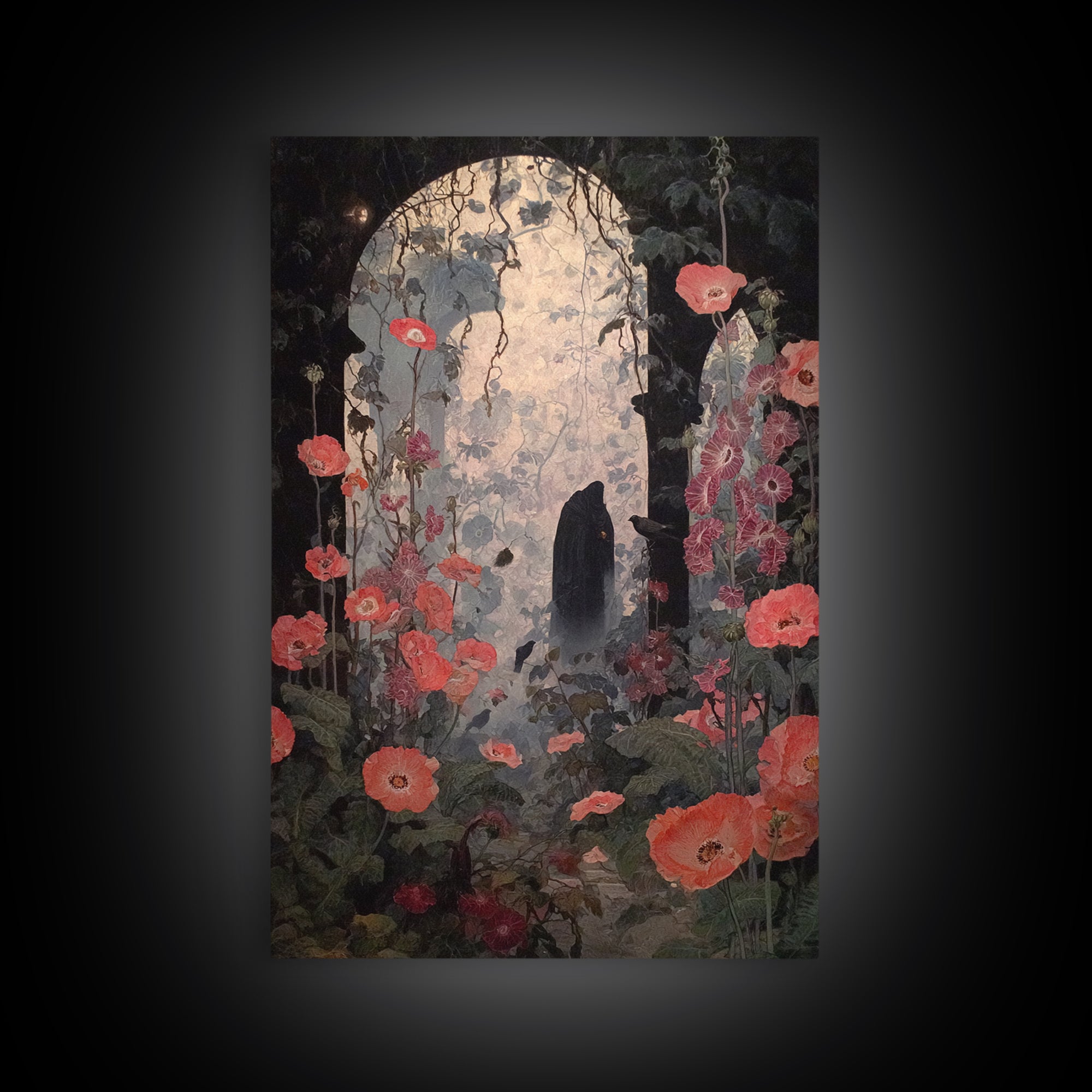 The Poison Garden, Symbolist Dream Art, Vertical Wall Art, Gothic Horror Wall Art, Framed Canvas Print, Halloween Wall Art