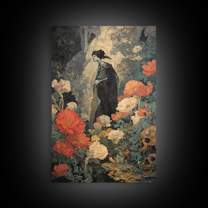 The Poison Garden, Decadent Gothic Art, Vertical Wall Art, Dark Fantasy Wall Art, Canvas Print, Halloween Wall Art, Gothic Home Decor
