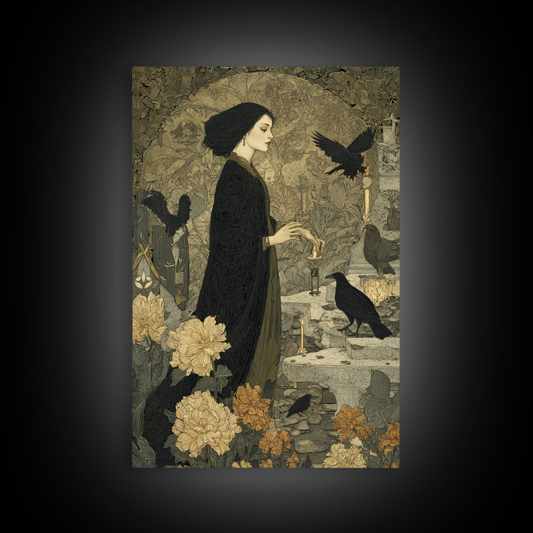 The Poison Garden, Symbolist Death Art, Vertical Wall Art, Gothic Horror Wall Art, Canvas Print, Halloween Wall Art