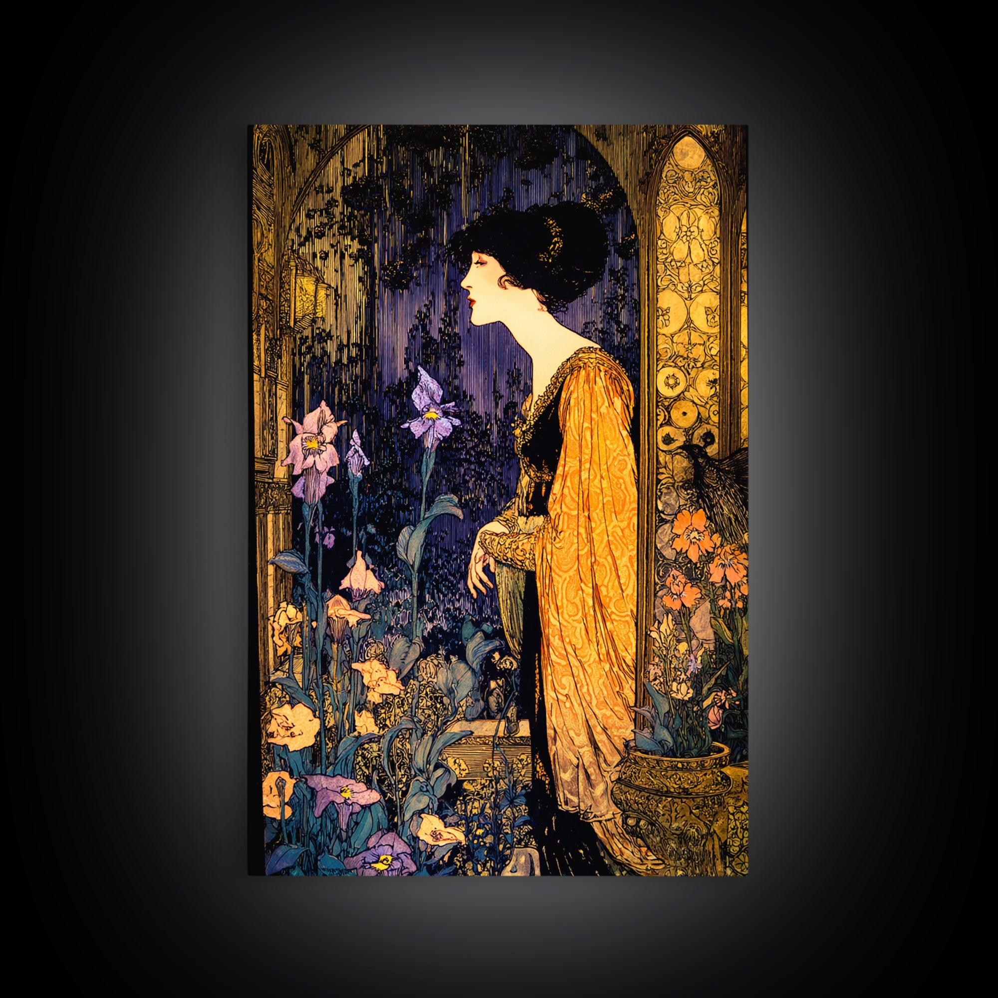 The Poison Garden, Stained Glass Gothic Art, Vertical Wall Art, Macabre Wall Art, Framed Canvas Print, Halloween Wall Art