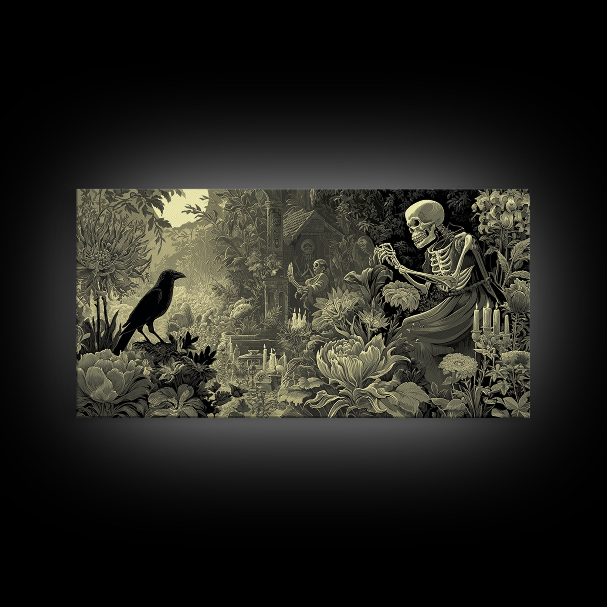 The Poison Garden, Macabre Folk Print Art, Wide Panoramic Art, Macabre Wall Art, Canvas Print, Halloween Wall Art