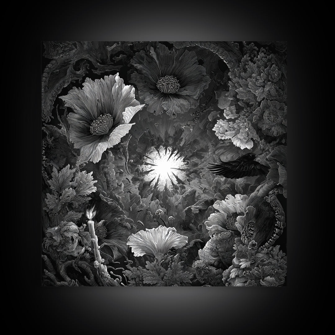 The Poison Garden, Biomechanical Horror Art, Square Wall Art, Dark Halloween Decor, Canvas Print, Halloween Wall Art, Macabre Wall Art