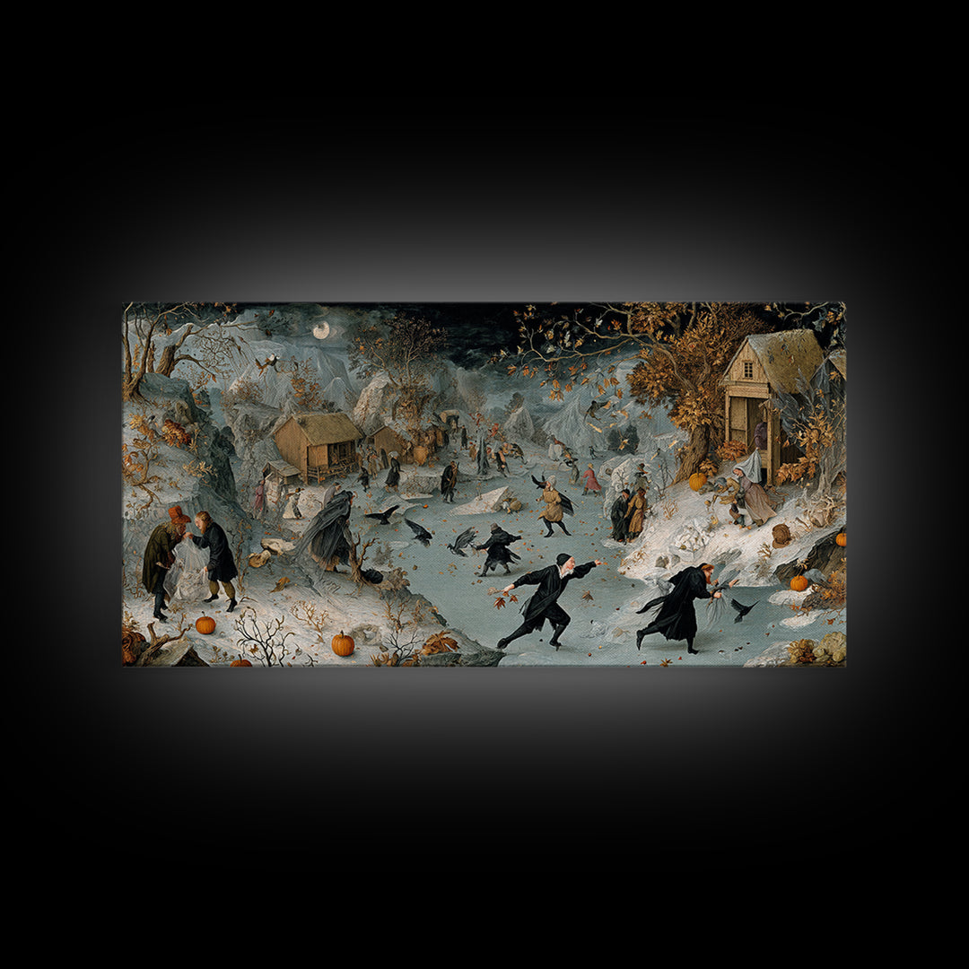 Frozen Halloween, Northern Renaissance Horror, Wide Panoramic Art, Macabre Wall Art, Canvas Print, Halloween Wall Art