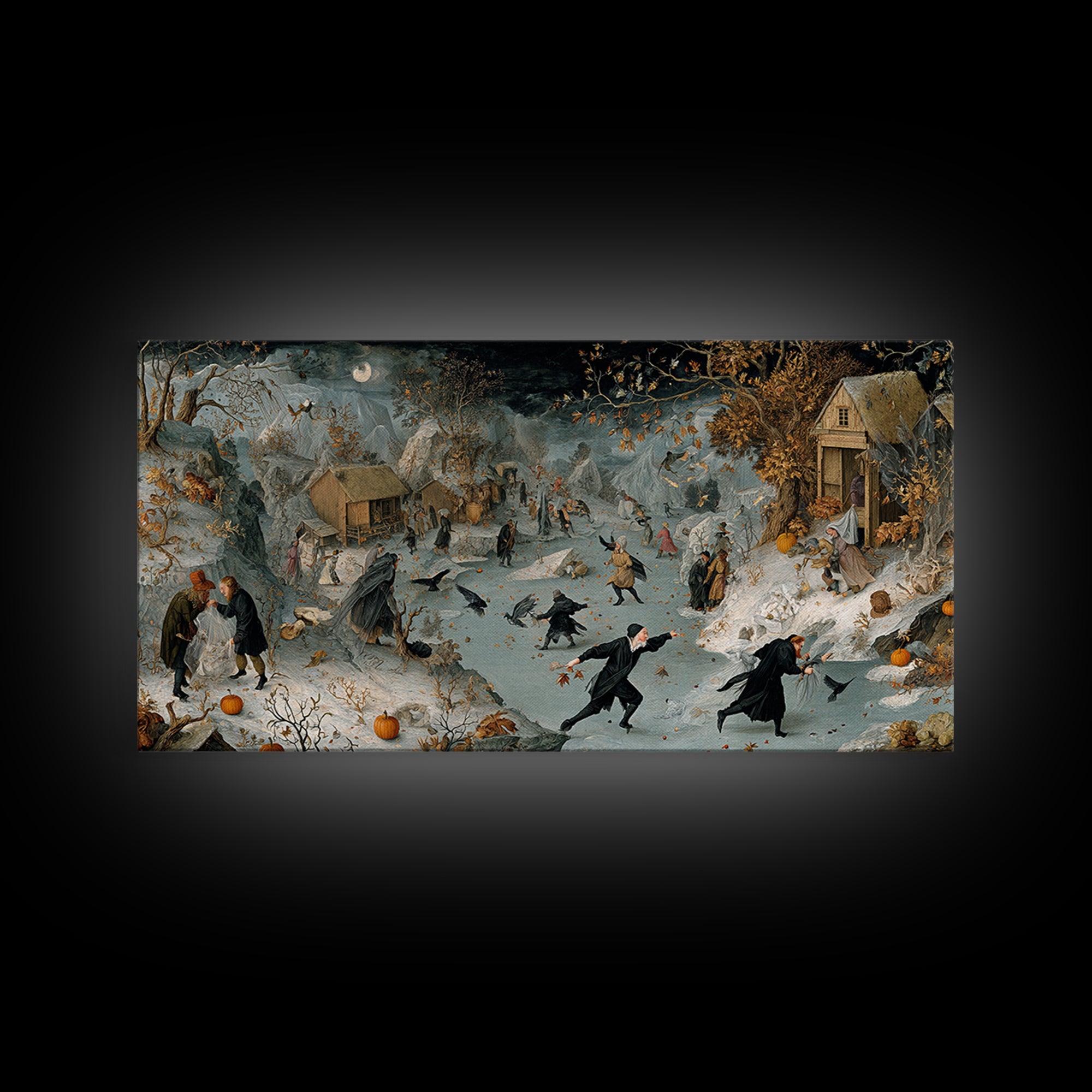 Frozen Halloween, Northern Renaissance Horror, Wide Panoramic Art, Macabre Wall Art, Canvas Print, Halloween Wall Art