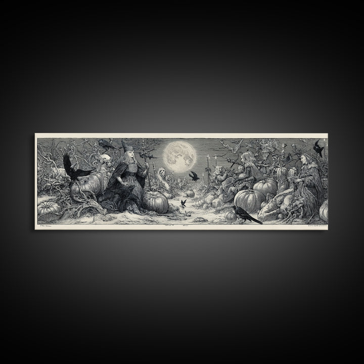 Frozen Halloween, Renaissance Engraving Art, Extra Wide Wall Art, Gothic Horror Wall Art, Canvas Print, Halloween Wall Art