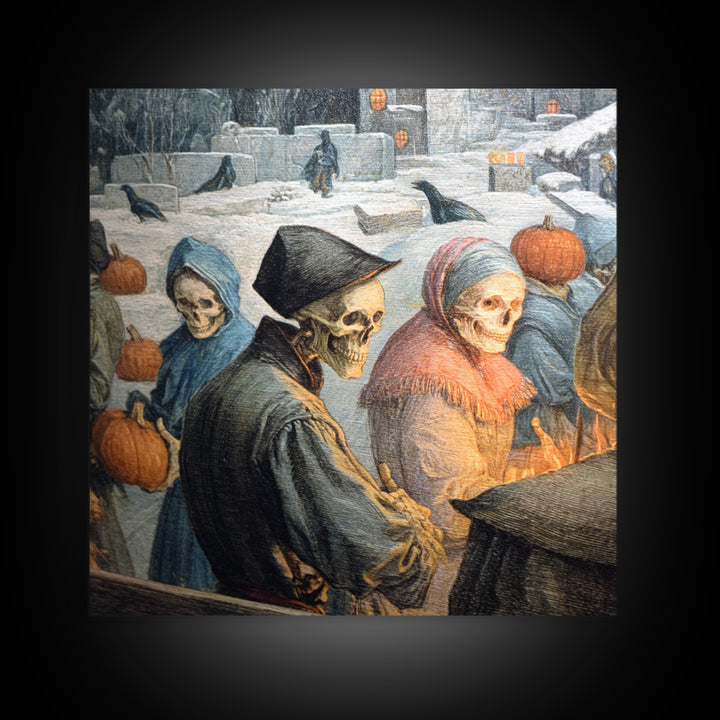 Frozen Halloween, Danse Macabre Art, Square Wall Art, Dark Halloween Decor, Framed Canvas Print, Halloween Wall Art