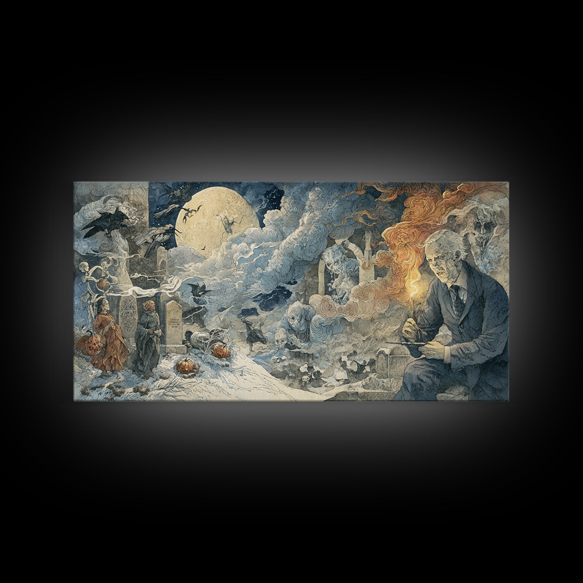Frozen Halloween, Visionary Gothic Art, Wide Panoramic Art, Dark Fantasy Wall Art, Canvas Print, Halloween Wall Art, Dark Fantasy Art