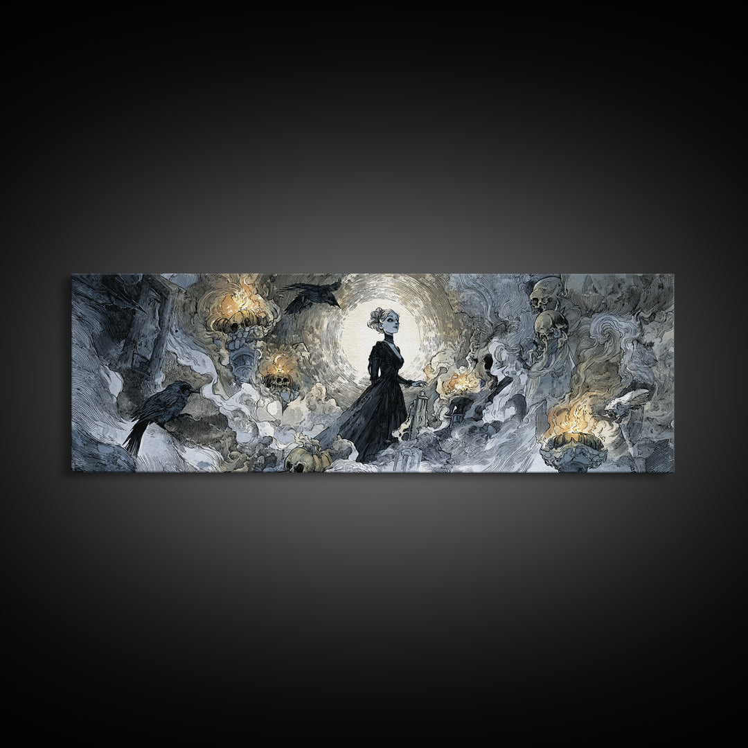 Frozen Halloween, Decadent Gothic Art, Extra Wide Wall Art, Macabre Wall Art, Framed Canvas Print, Halloween Wall Art