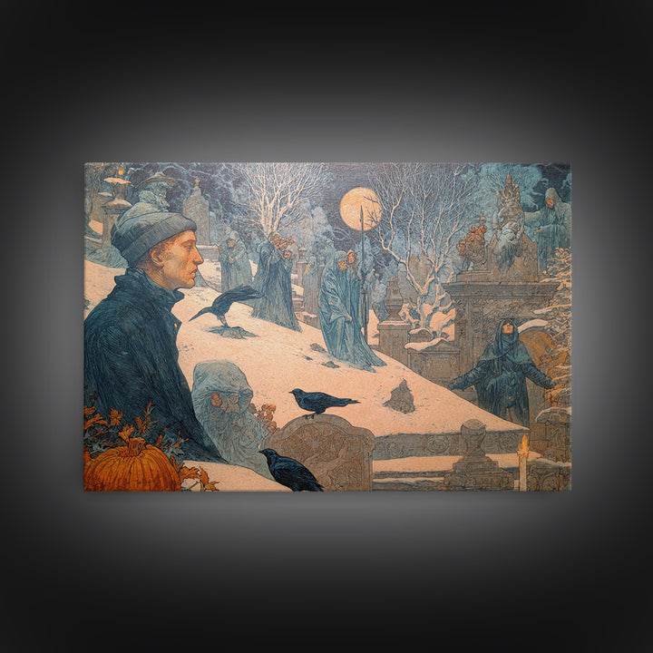 Frozen Halloween, Symbolist Death Art, Landscape Wall Art, Dark Fantasy Wall Art, Framed Canvas Print, Halloween Wall Art