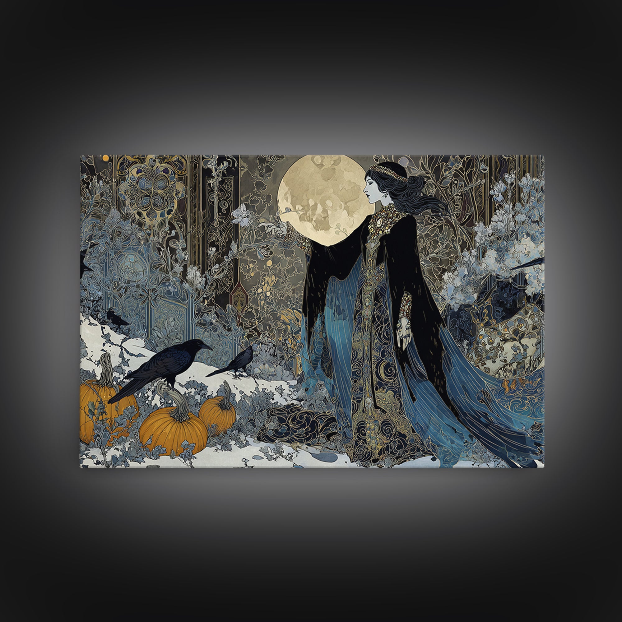 Frozen Halloween, Stained Glass Gothic Art, Landscape Wall Art, Dark Halloween Decor, Framed Canvas Print, Halloween Wall Art