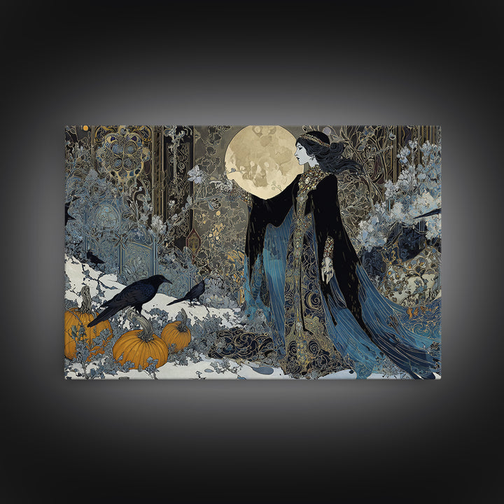Frozen Halloween, Stained Glass Gothic Art, Landscape Wall Art, Dark Halloween Decor, Framed Canvas Print, Halloween Wall Art