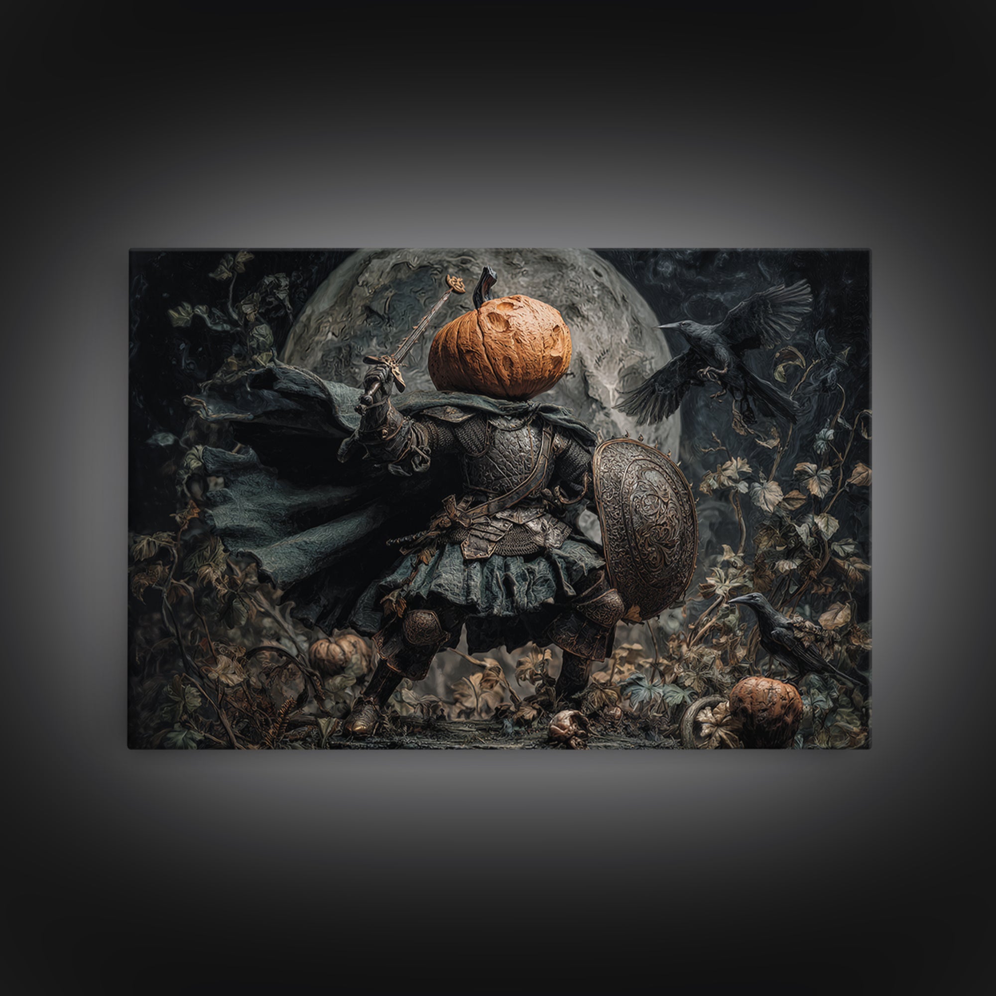 The Pumpkin Paladin, Medieval Grotesque Art, Landscape Wall Art, Macabre Wall Art, Canvas Print, Halloween Wall Art, Halloween Decor