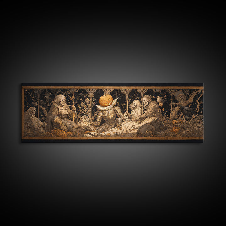 The Pumpkin Paladin, Danse Macabre Art, Extra Wide Wall Art, Gothic Horror Wall Art, Canvas Print, Halloween Wall Art