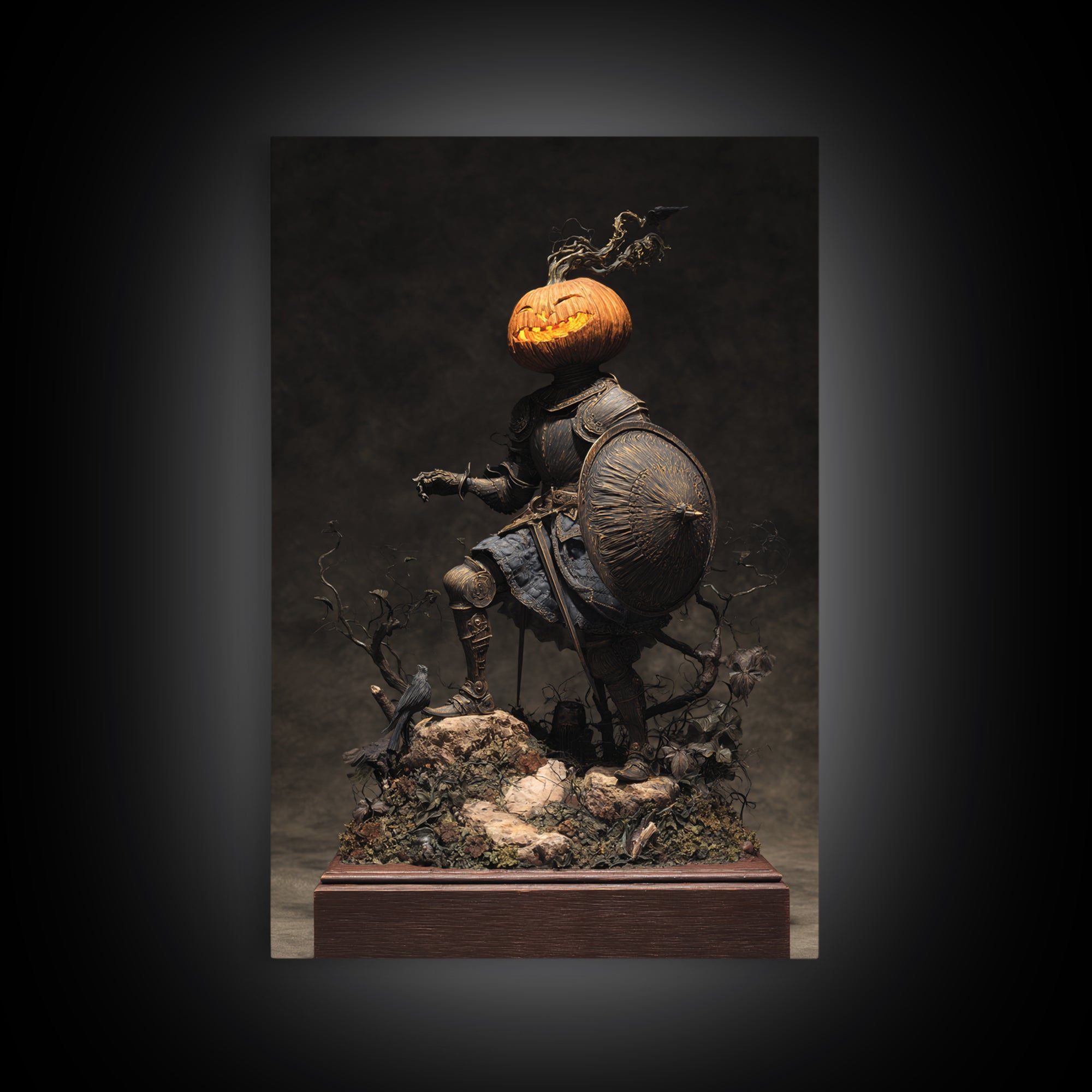 The Pumpkin Paladin, Baroque Witchcraft Art, Vertical Wall Art, Macabre Wall Art, Framed Canvas Print, Halloween Wall Art