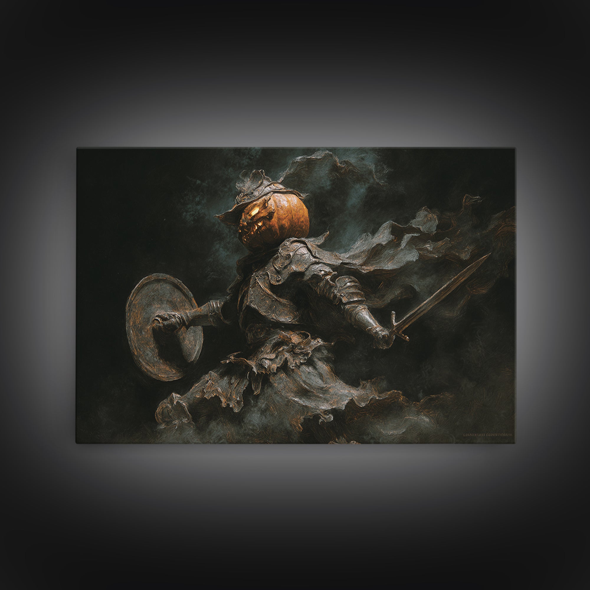 The Pumpkin Paladin, Dark Romantic Horror Art, Landscape Wall Art, Dark Fantasy Wall Art, Framed Canvas Print, Halloween Wall Art