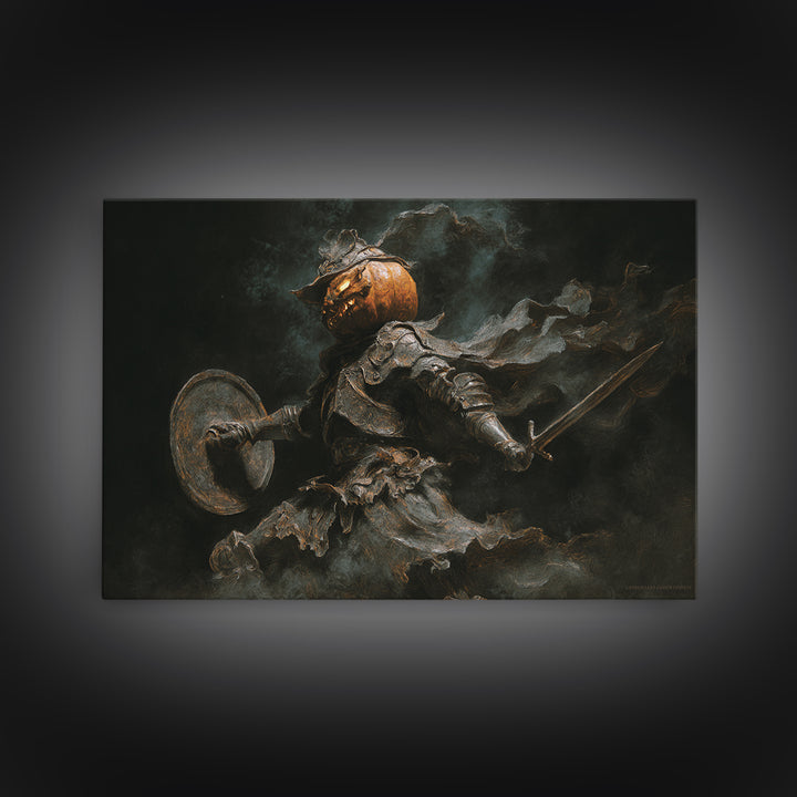 The Pumpkin Paladin, Dark Romantic Horror Art, Landscape Wall Art, Dark Fantasy Wall Art, Framed Canvas Print, Halloween Wall Art