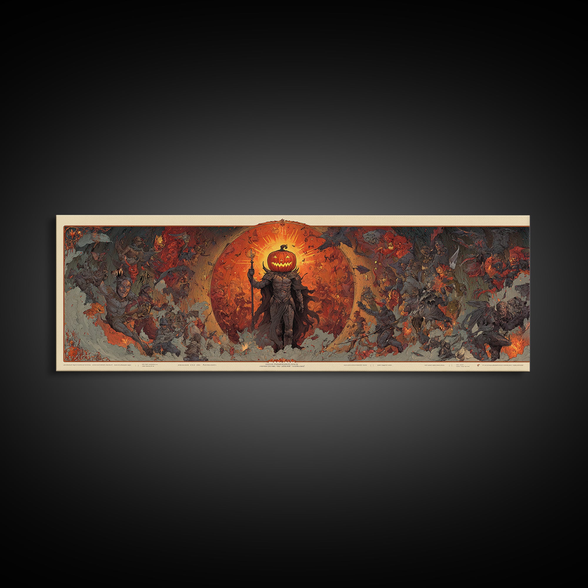 The Pumpkin Paladin, Visionary Gothic Art, Extra Wide Wall Art, Gothic Horror Wall Art, Canvas Print, Halloween Wall Art