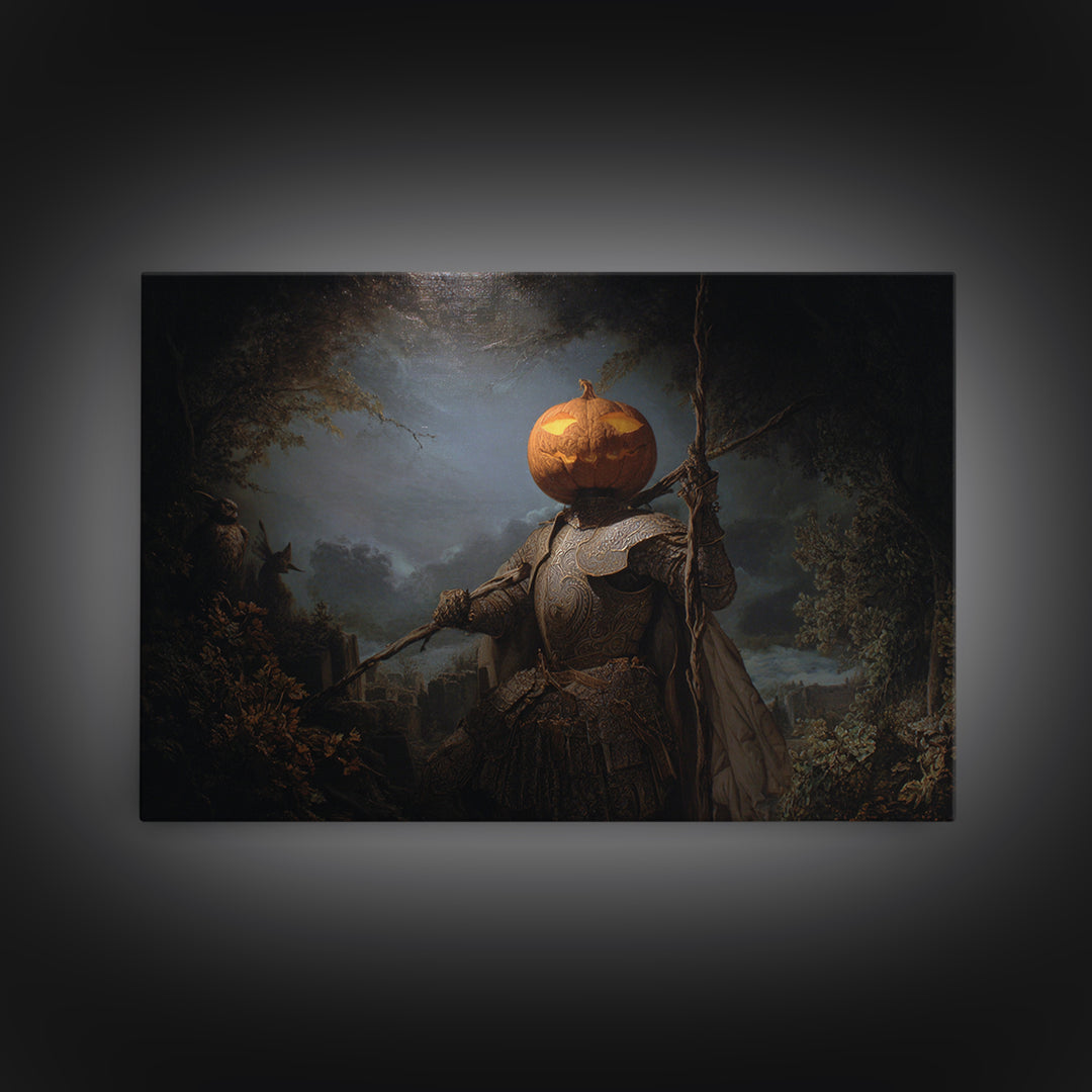 The Pumpkin Paladin, Romantic Gothic Landscape, Landscape Wall Art, Dark Fantasy Wall Art, Canvas Print, Halloween Wall Art