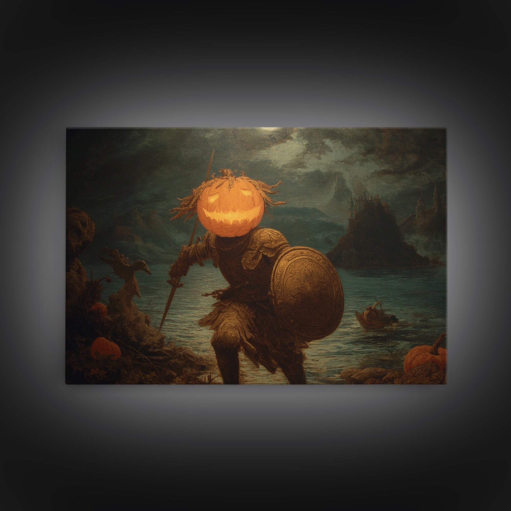 The Pumpkin Paladin, Symbolist Gothic Landscape, Landscape Wall Art, Dark Fantasy Wall Art, Framed Canvas Print, Halloween Wall Art