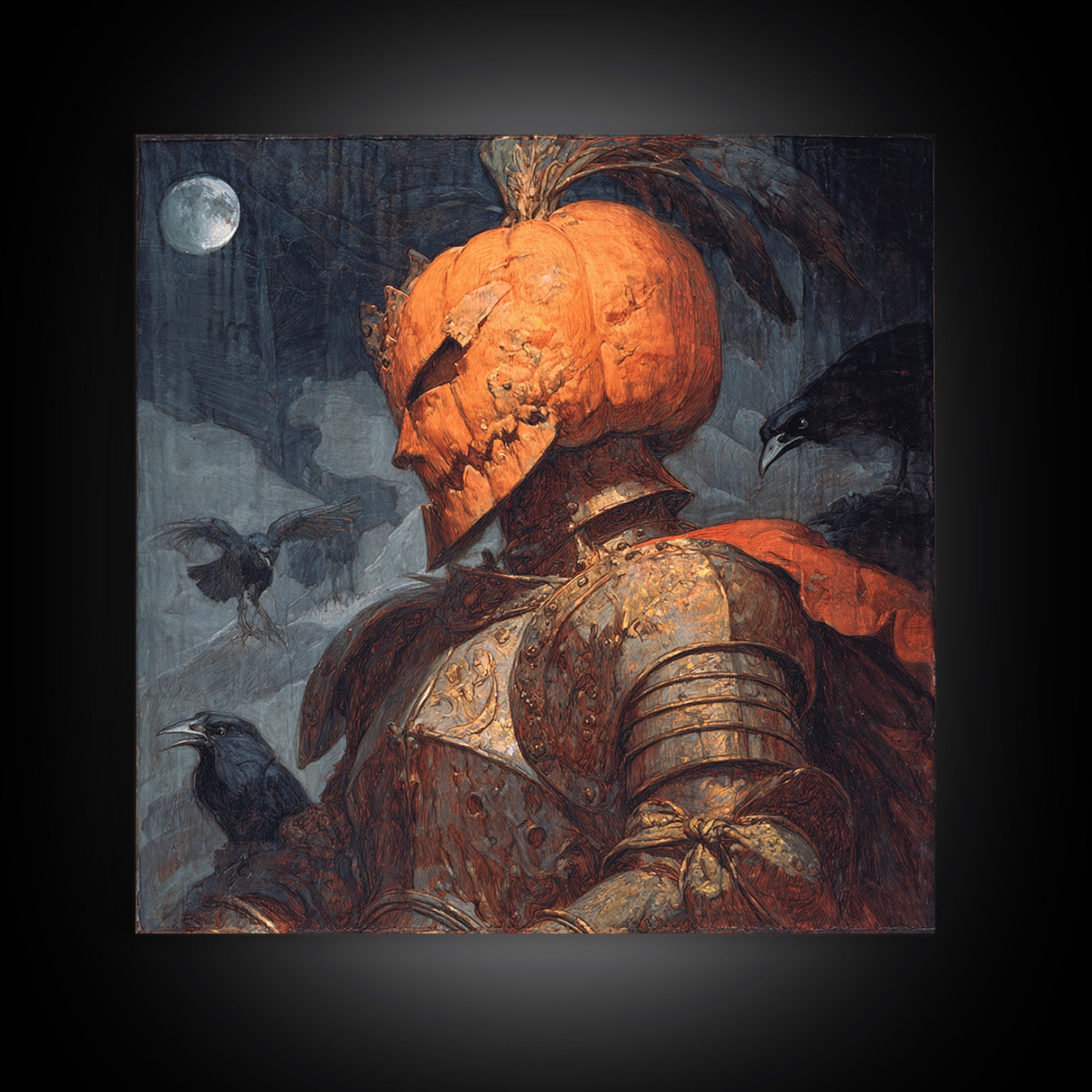 The Pumpkin Paladin, Decadent Gothic Art, Square Wall Art, Gothic Horror Wall Art, Framed Canvas Print, Halloween Wall Art