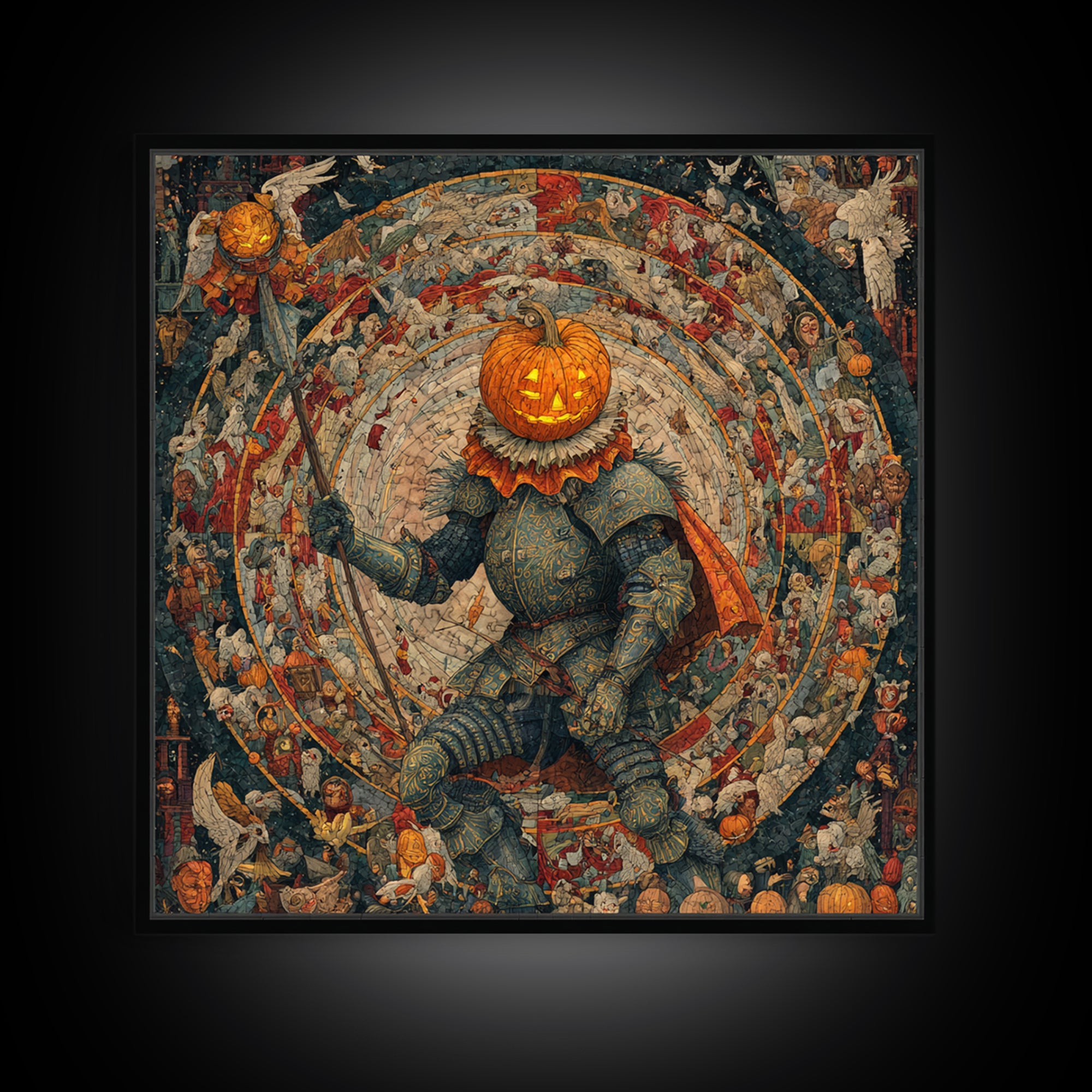 The Pumpkin Paladin, Grotesque Carnival Art, Square Wall Art, Dark Fantasy Wall Art, Canvas Print, Halloween Wall Art, Seasonal Home Decor