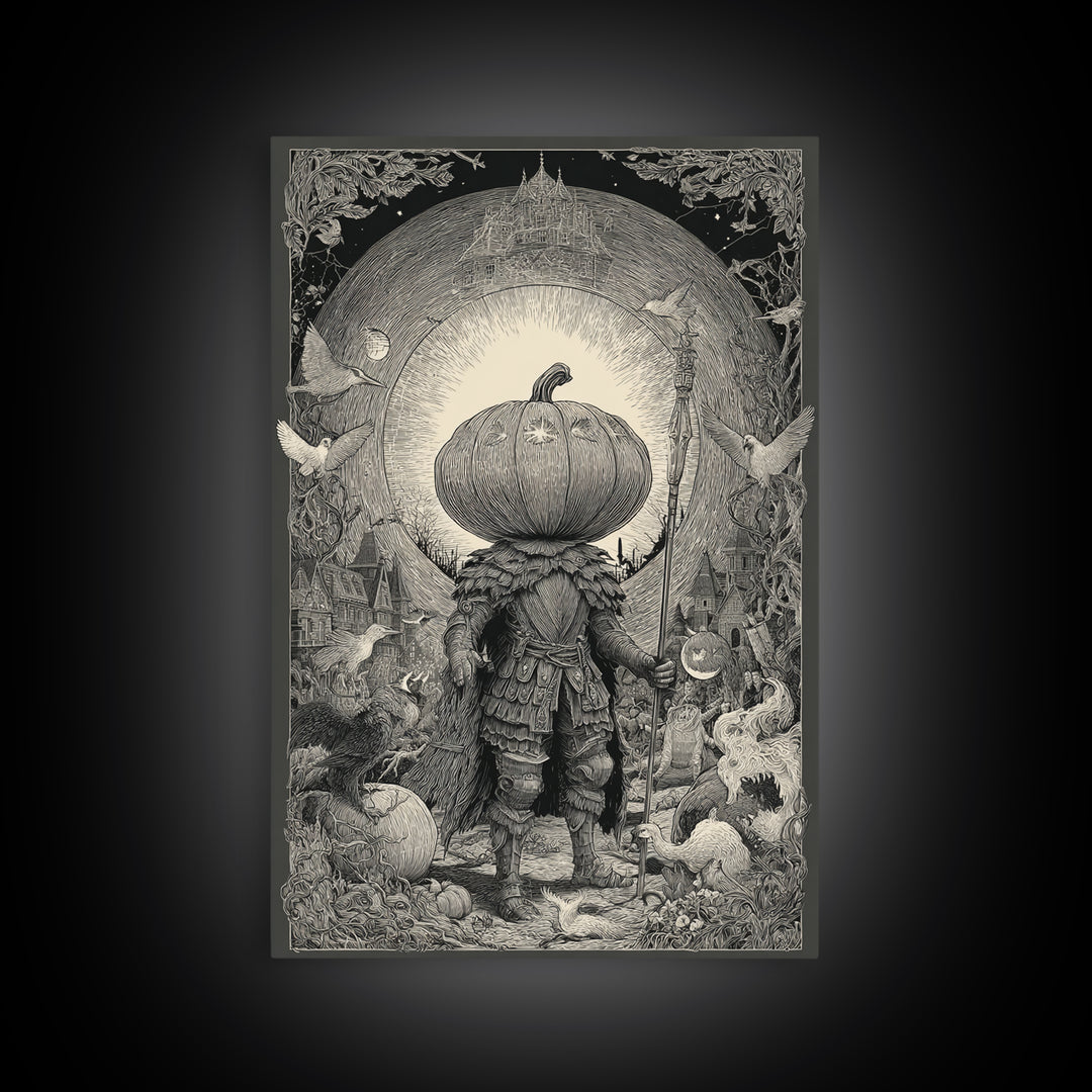 The Pumpkin Paladin, Victorian Macabre Art, Vertical Wall Art, Macabre Wall Art, Canvas Print, Halloween Wall Art, Statement Wall Art