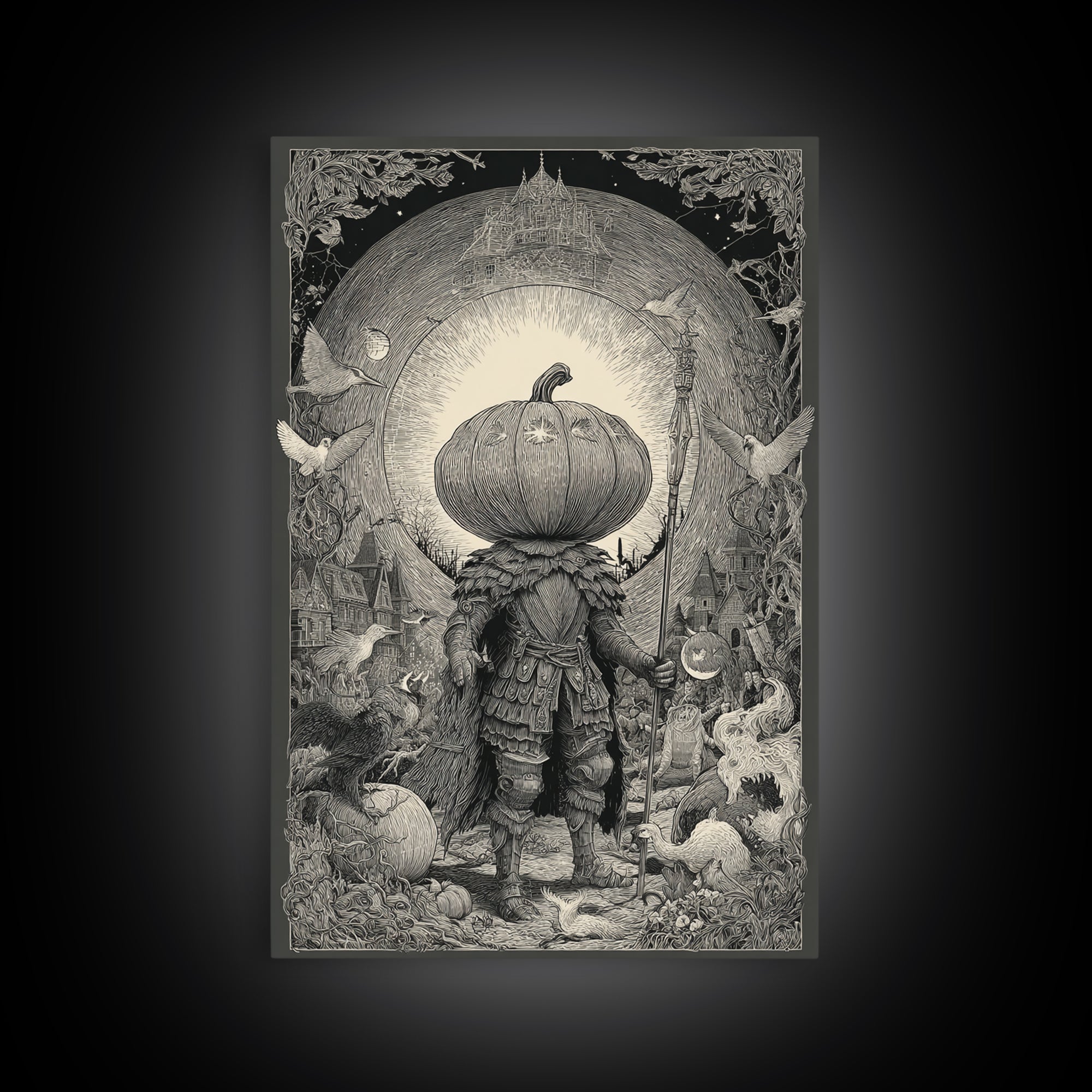 The Pumpkin Paladin, Victorian Macabre Art, Vertical Wall Art, Macabre Wall Art, Canvas Print, Halloween Wall Art, Statement Wall Art