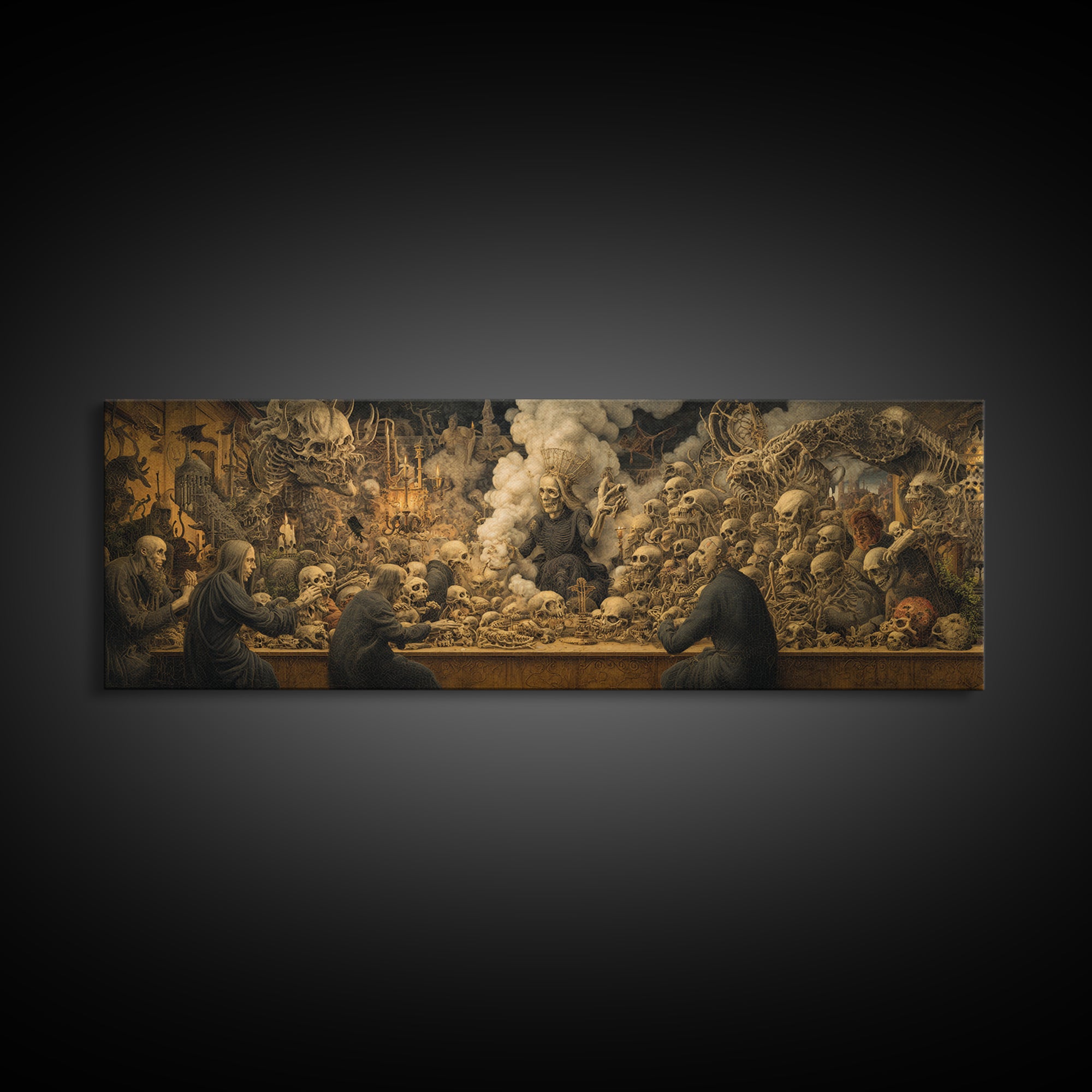 The Necromancer Queen, Medieval Grotesque Art, Extra Wide Wall Art, Gothic Horror Wall Art, Canvas Print, Halloween Wall Art