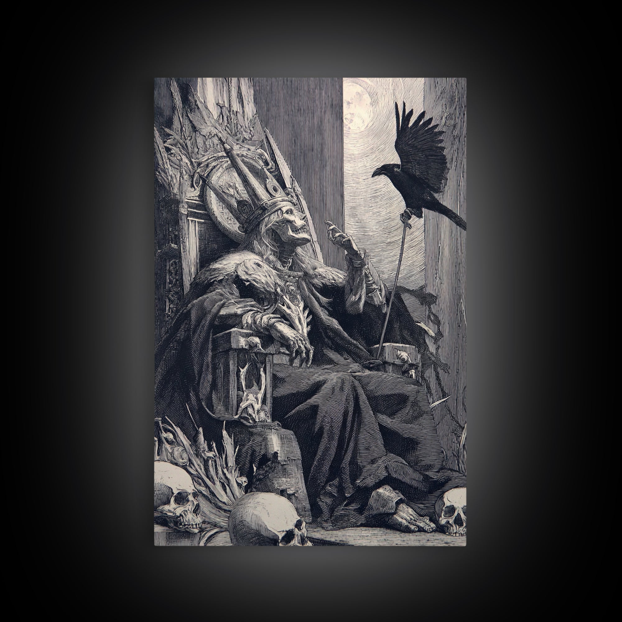 The Necromancer Queen, Renaissance Engraving Art, Vertical Wall Art, Macabre Wall Art, Canvas Print, Halloween Wall Art, Horror Wall Art