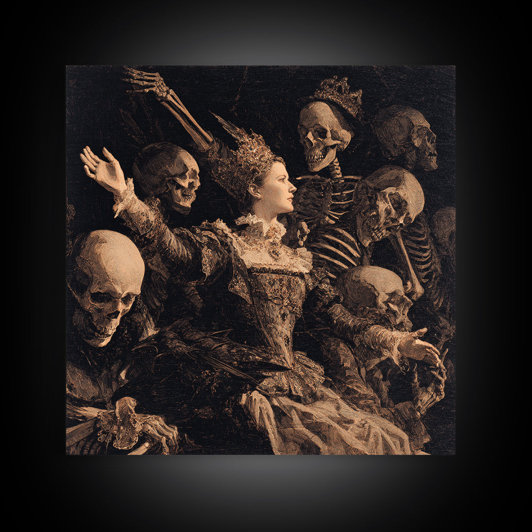 The Necromancer Queen, Danse Macabre Art, Square Wall Art, Macabre Wall Art, Canvas Print, Halloween Wall Art