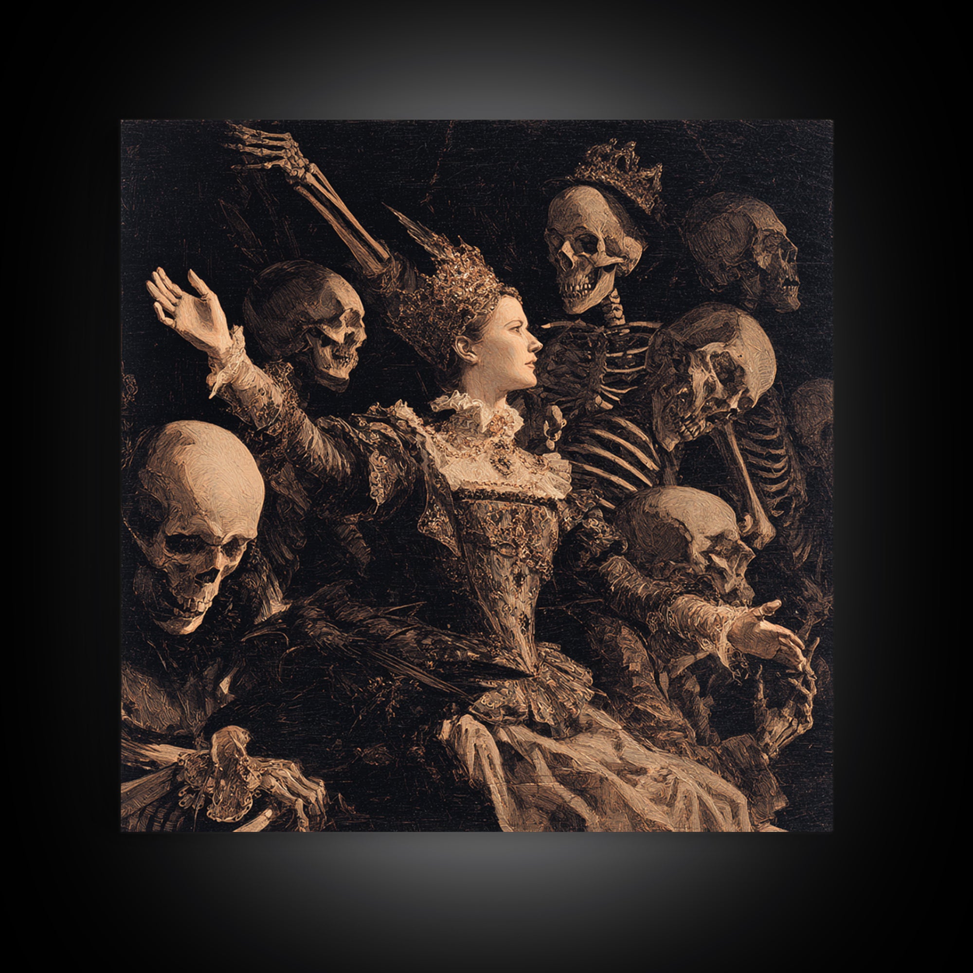 The Necromancer Queen, Danse Macabre Art, Square Wall Art, Macabre Wall Art, Canvas Print, Halloween Wall Art