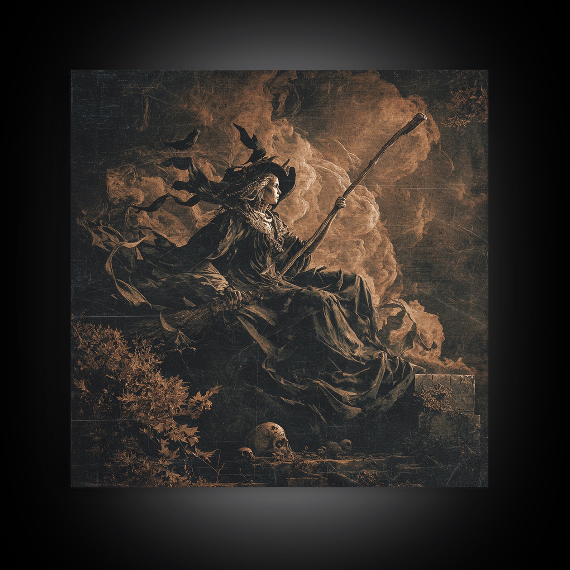 The Necromancer Queen, Baroque Witchcraft Art, Square Wall Art, Gothic Horror Wall Art, Canvas Print, Halloween Wall Art