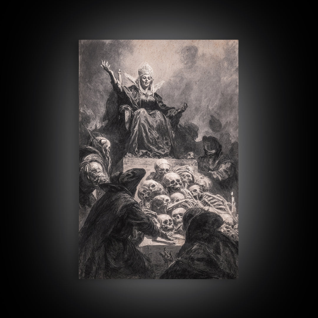 The Necromancer Queen, Dark Romantic Horror Art, Vertical Wall Art, Macabre Wall Art, Framed Canvas Print, Halloween Wall Art