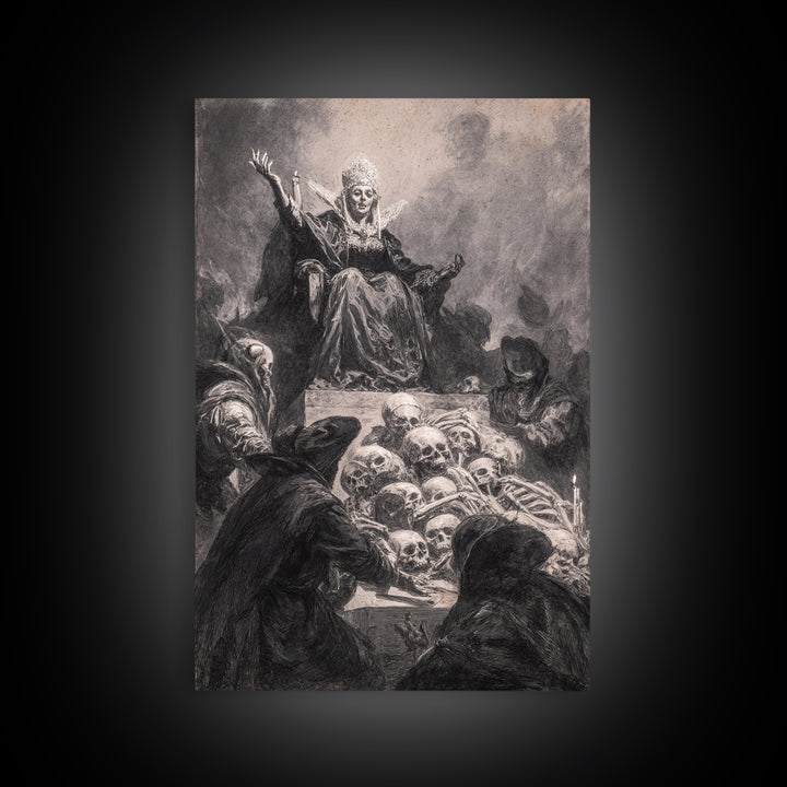 The Necromancer Queen, Dark Romantic Horror Art, Vertical Wall Art, Macabre Wall Art, Framed Canvas Print, Halloween Wall Art