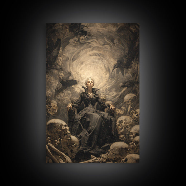 The Necromancer Queen, Gothic Nightmare Art, Vertical Wall Art, Dark Halloween Decor, Canvas Print, Halloween Wall Art
