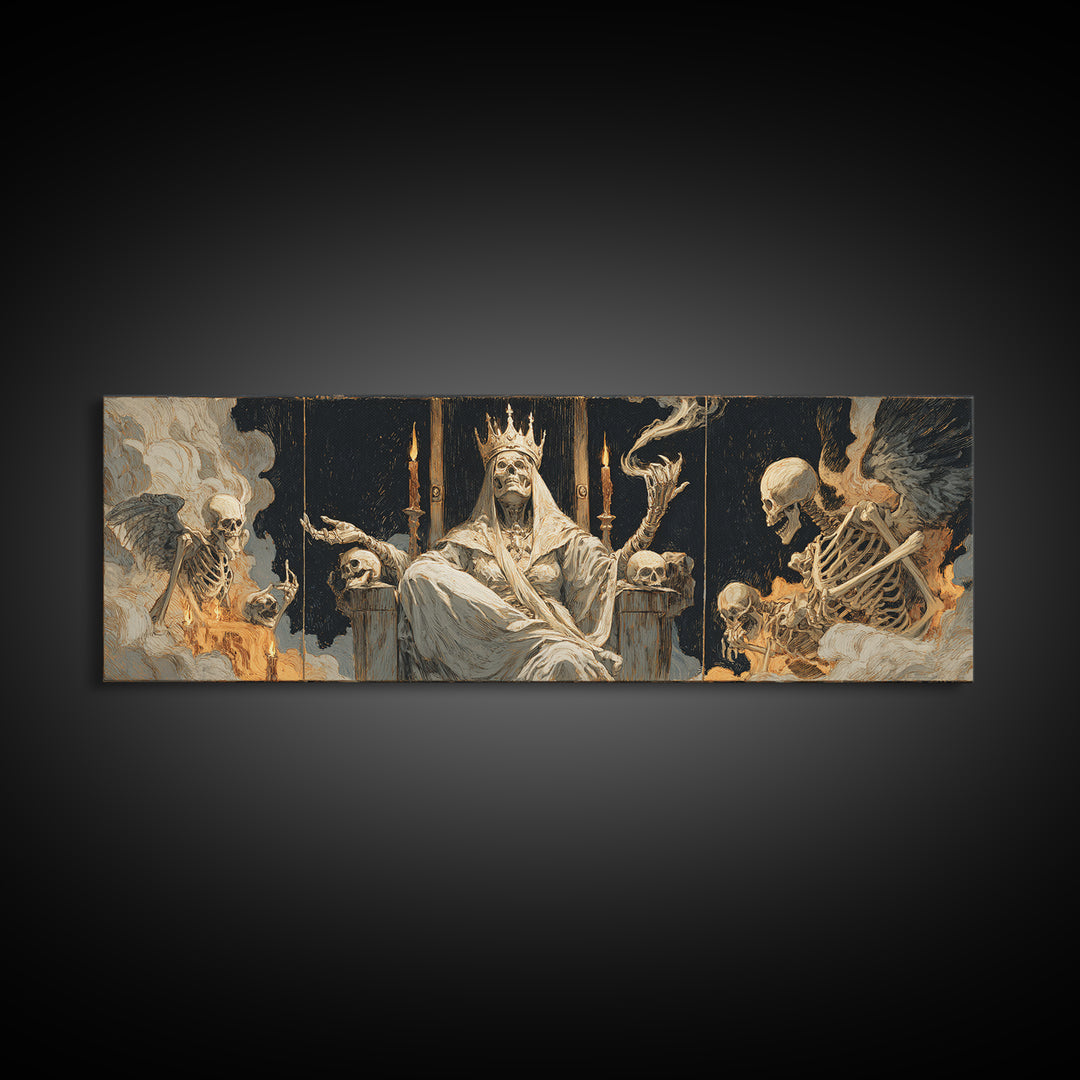The Necromancer Queen, Visionary Gothic Art, Extra Wide Wall Art, Dark Halloween Decor, Canvas Print, Halloween Wall Art
