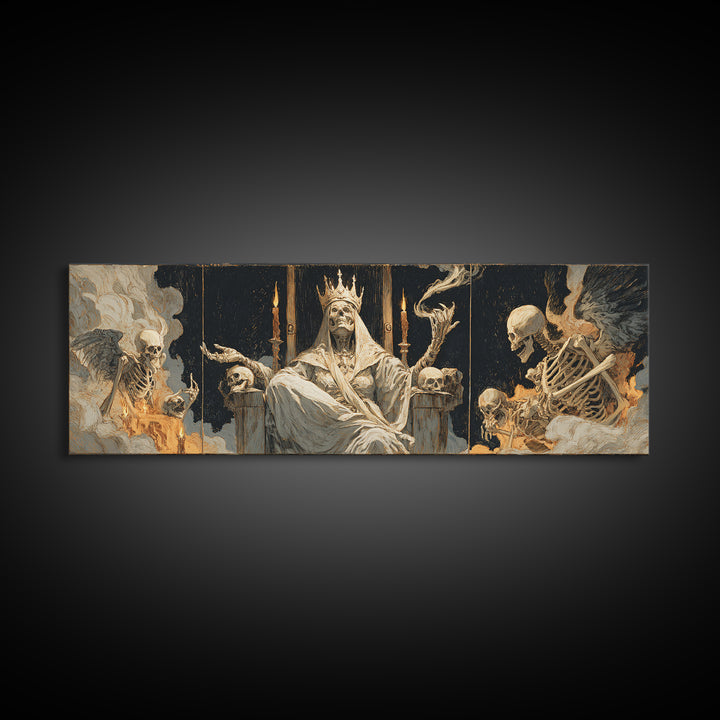 The Necromancer Queen, Visionary Gothic Art, Extra Wide Wall Art, Dark Halloween Decor, Canvas Print, Halloween Wall Art