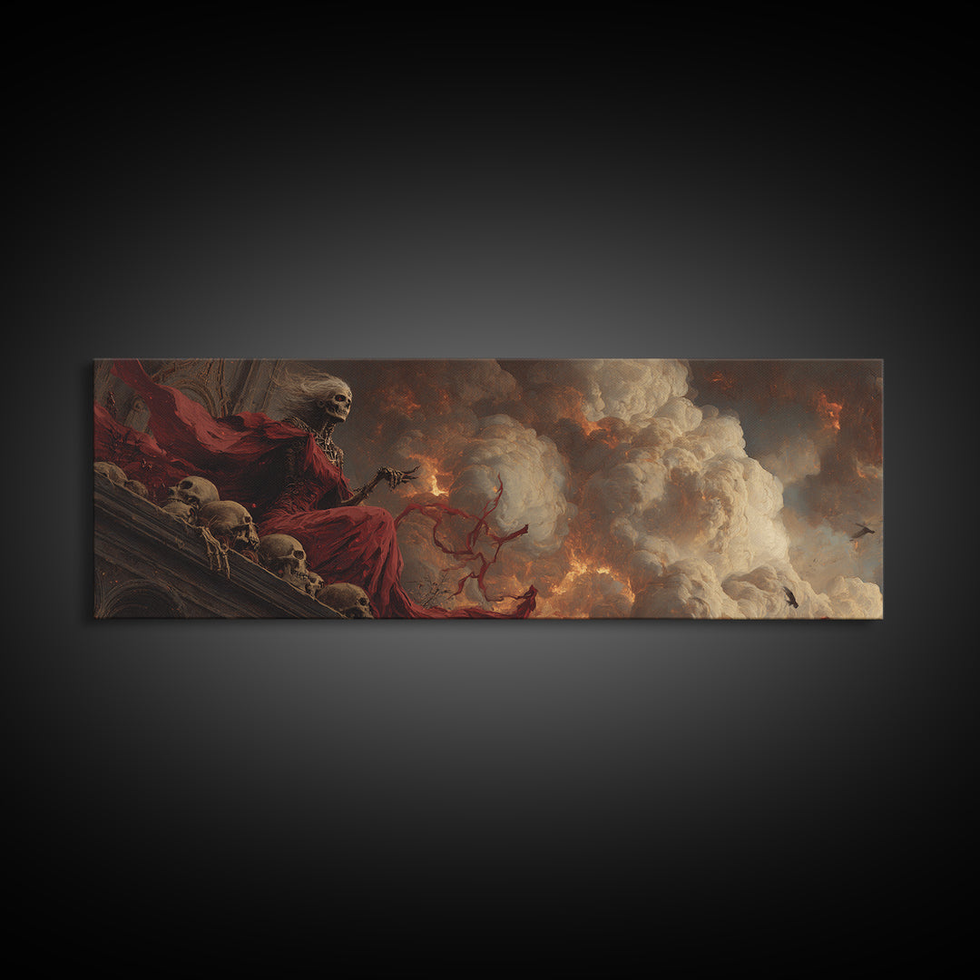 The Necromancer Queen, Apocalyptic Romantic Art, Extra Wide Wall Art, Macabre Wall Art, Canvas Print, Halloween Wall Art