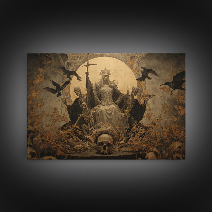The Necromancer Queen, Symbolist Gothic Landscape, Landscape Wall Art, Dark Halloween Decor, Framed Canvas Print, Halloween Wall Art